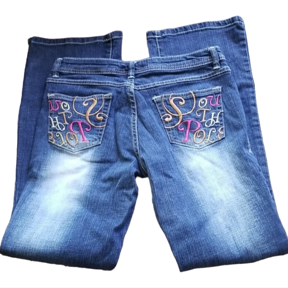 South Pole Flare Denim Embroidered Jeans Sz 7 Juniors